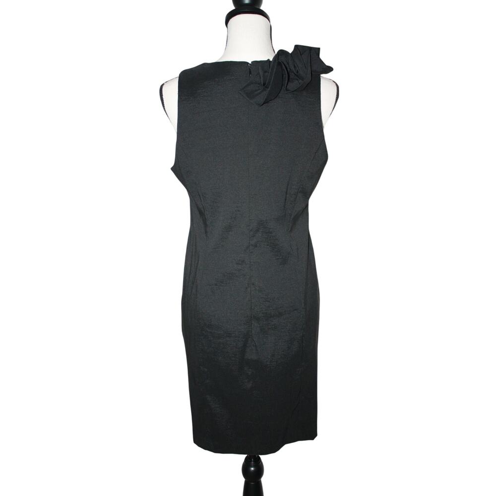 SL Fashions Black Sleeveless Midi Cocktail Dress Women's Size 12P V-Neck Ruffle - Picture 3 of 8